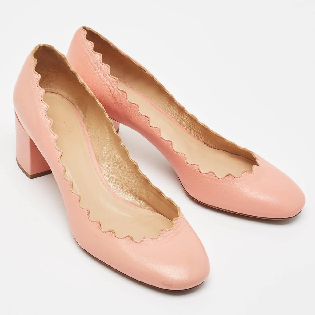 Chloé Chloe Pink Leather Laurena Scalloped Block Heel Pumps Size 37 4