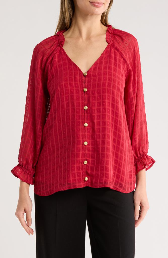 Bobeau Ruffle Button Down Top