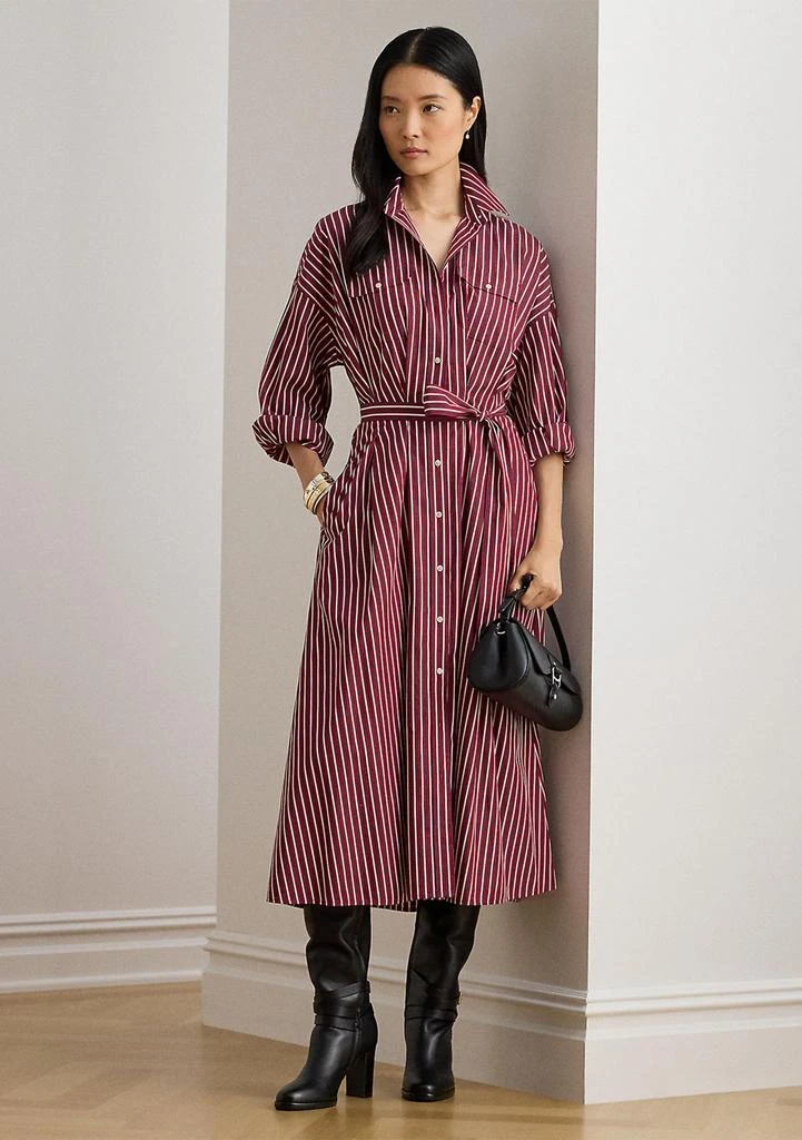 Ralph Lauren Petite Striped Belted Broadcloth Shirtdress