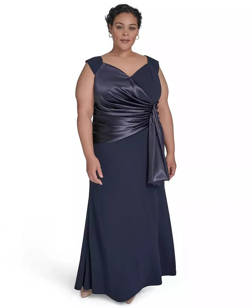 Eliza J Plus Size Mixed-Media Scuba Crepe Sleeveless Gown 1