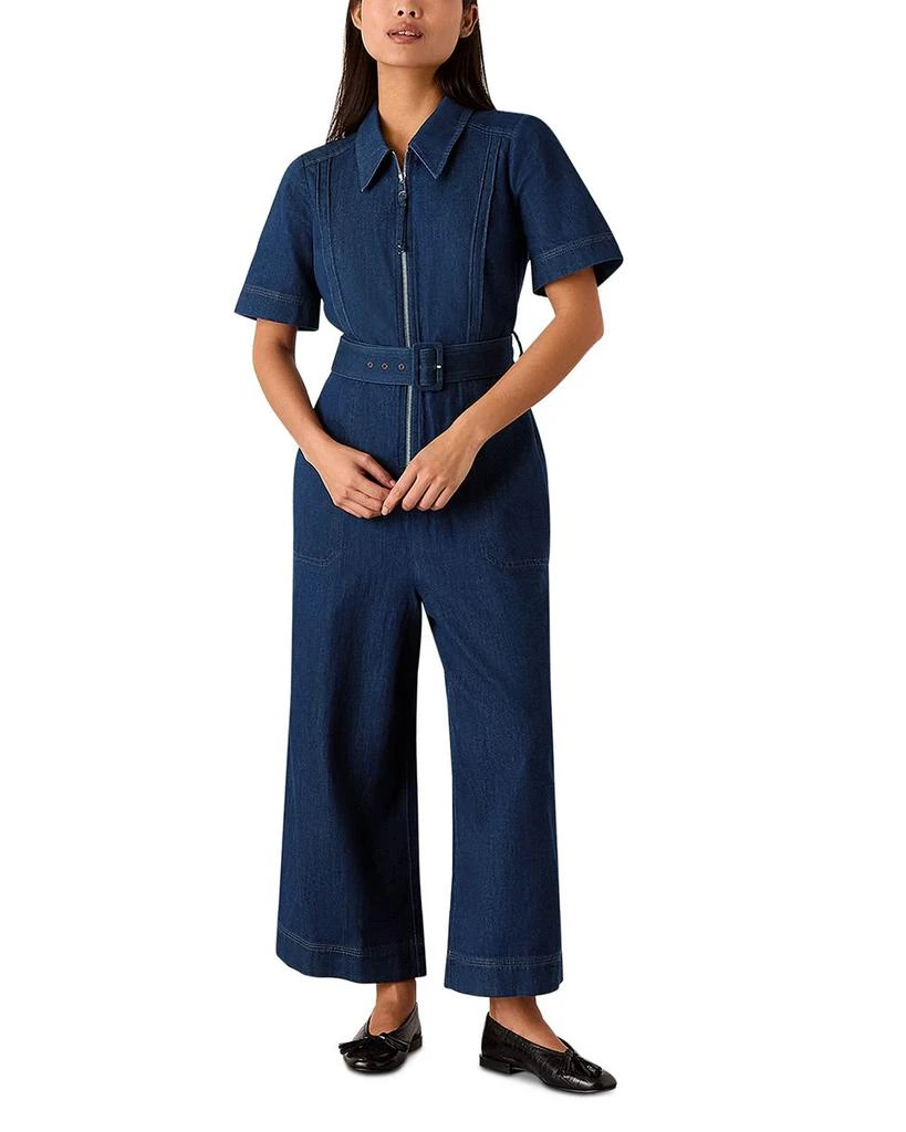 Whistles Petites Denim Pintuck Belted Jumpsuit 1