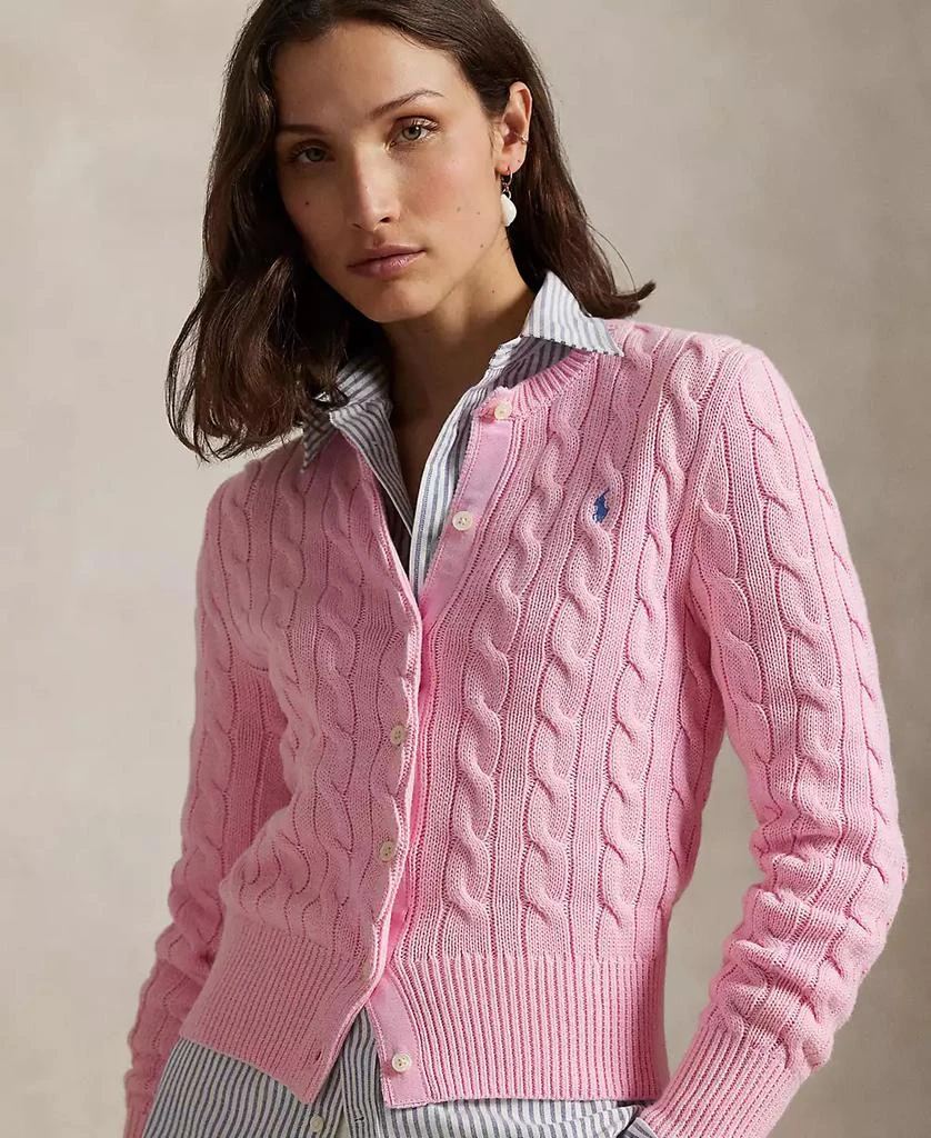Ralph Lauren Women's Cable-Knit Cotton Crewneck Cardigan Sweater 3