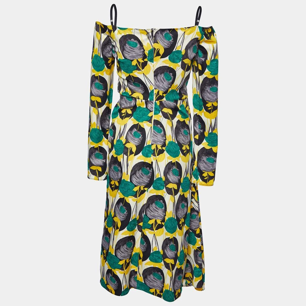 Max Mara Sportmax Yellow Floral Print Faille Asymmetric Midi Dress S 2