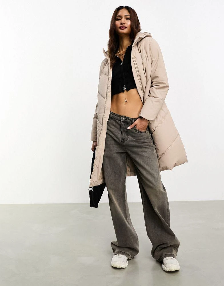 JDY JDY longline padded chevron coat in stone 1