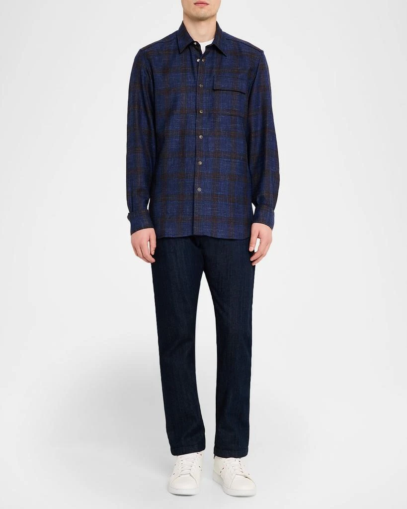 Kiton Men
s Plaid Wool Blend Button-Down Shirt 2