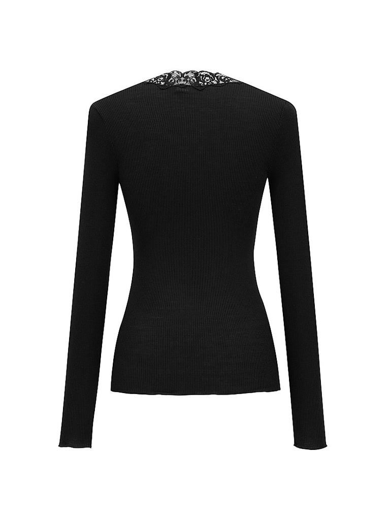 Yves Saint Laurent Laced Cardigan in Ribbed Wool and Silk