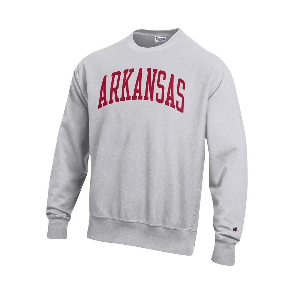 Champion Men's Heathered Gray Arkansas Razorbacks Arch Reverse Weave Pullover Sweatshirt 3