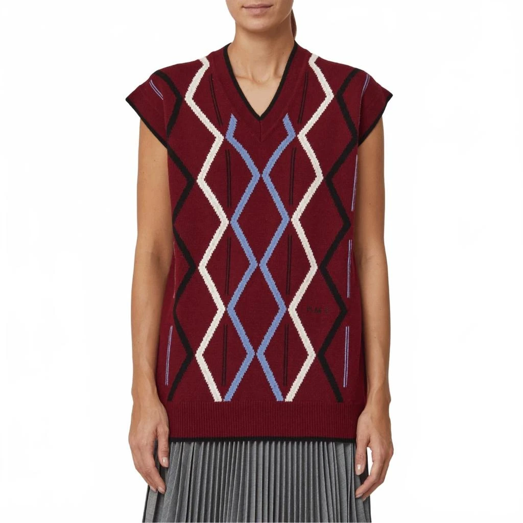 Plan C Rhombus Intarsia Vest In Burgundy