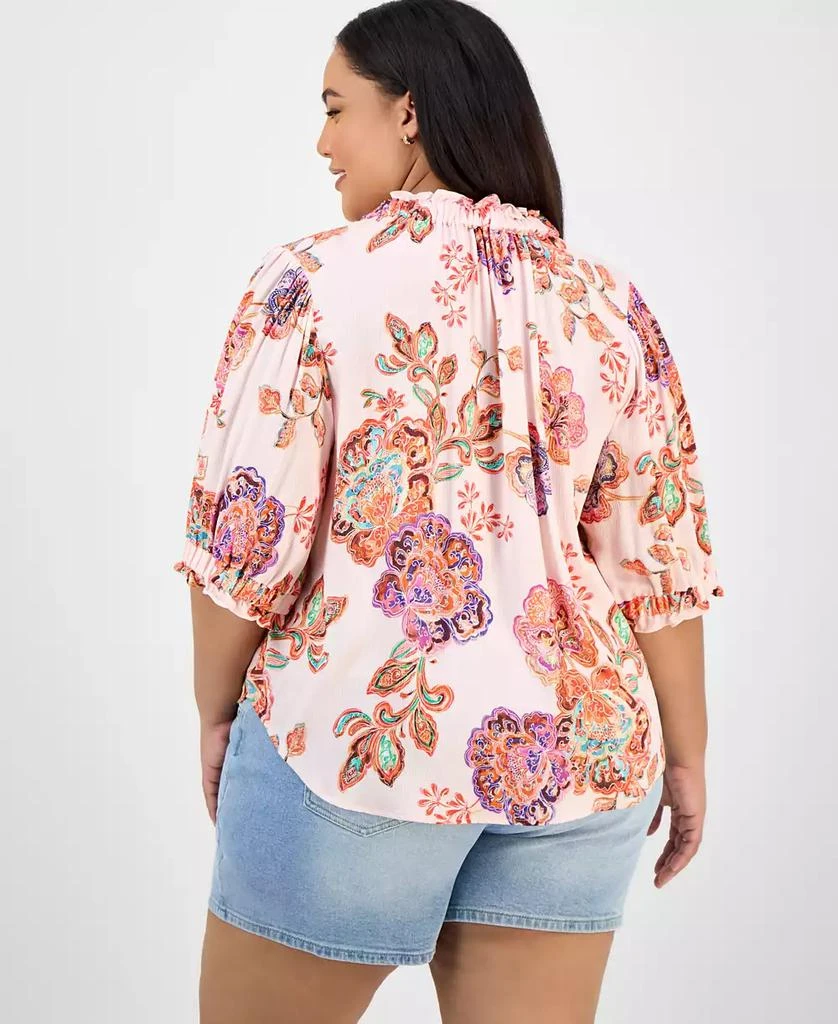 Democracy Trendy Plus Size Floral-Print Ruffle-Trim Blouse 4