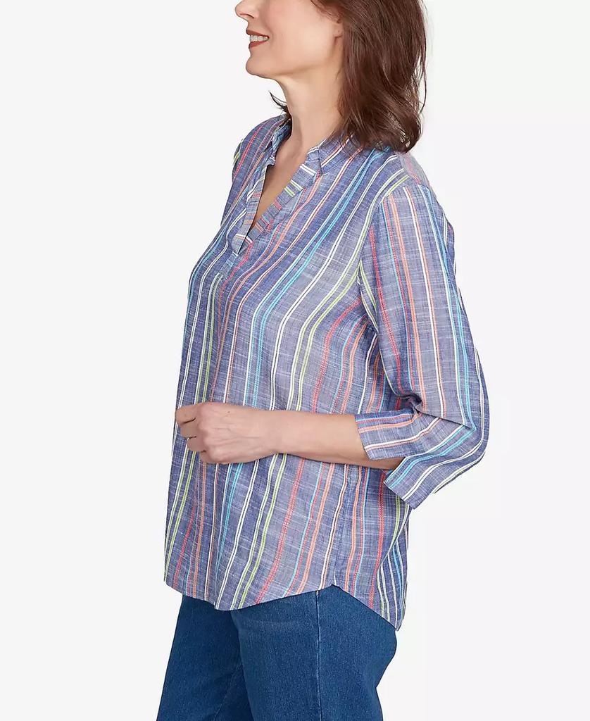 Alfred Dunner Petite El Paso Textured Multi Stripe Collared Top