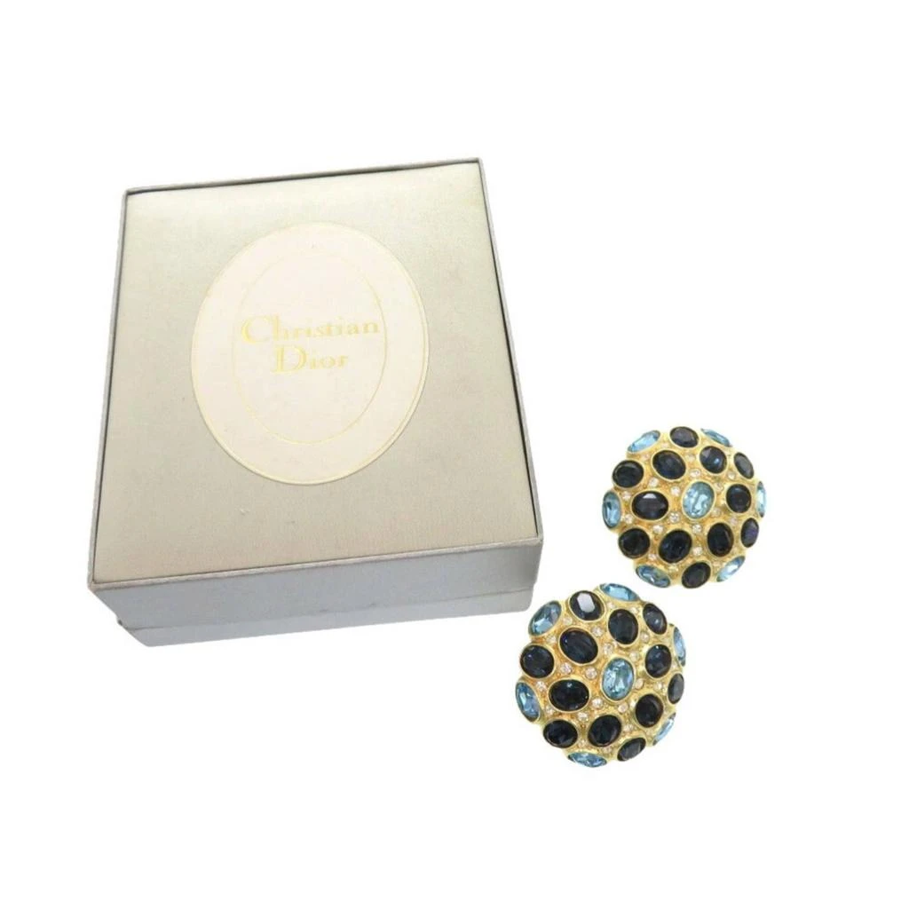 Dior gold blue Metal Clip Earrings (Pre-Owned) 2