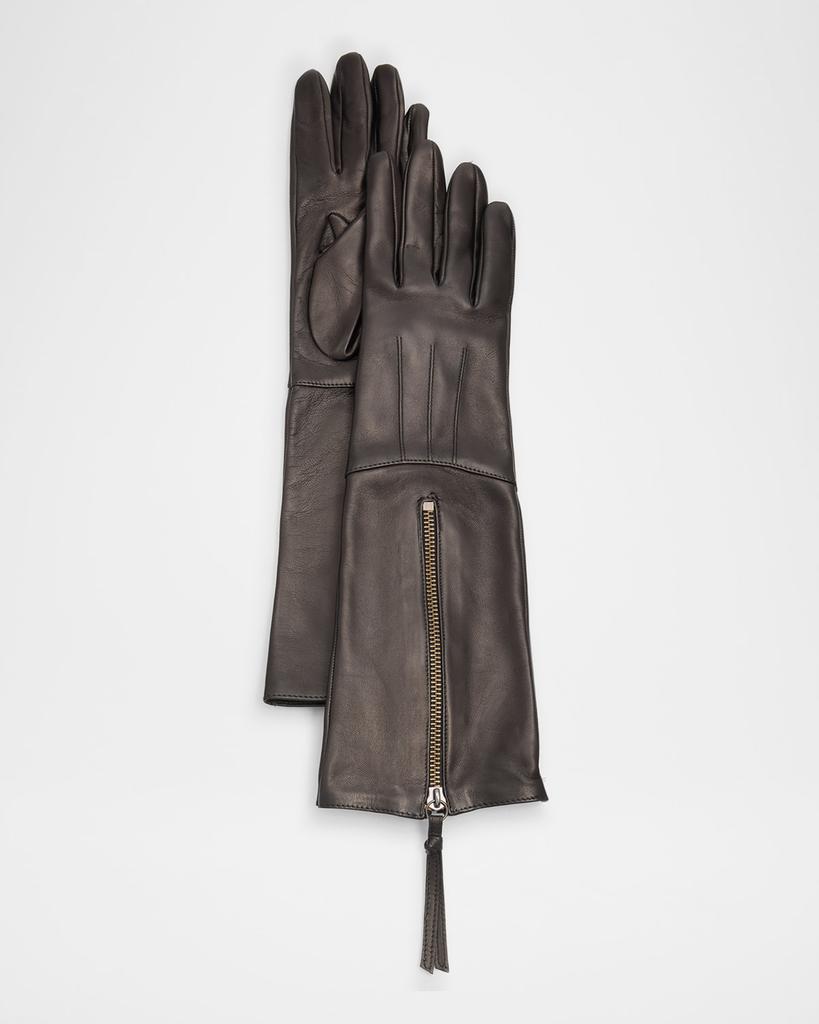 Portolano 8 btn nappa leather glove with zipper detail silk lining