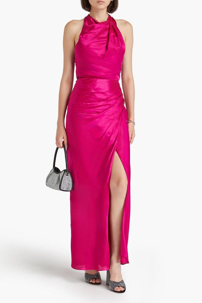 NICHOLAS Draped satin halterneck maxi dress