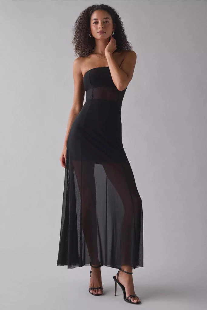 UO Illusional Strapless Sheer Mesh Maxi Dress in Black, Women's S at Urban Outfitters