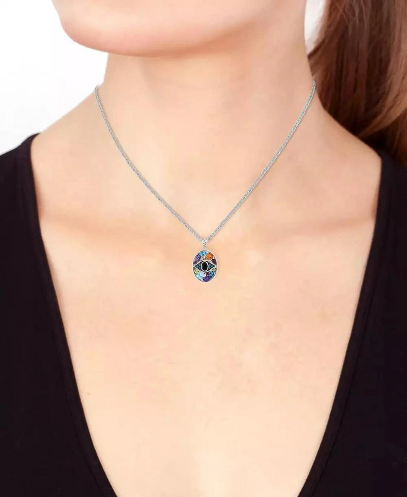 Effy EFFY® Onyx, Multi-Gemstone (4-5/8 ct. t.w.) & Diamond (1/20 ct. t.w.) Evil Eye Cluster 18" Pendant Necklace in Sterling Silver 2