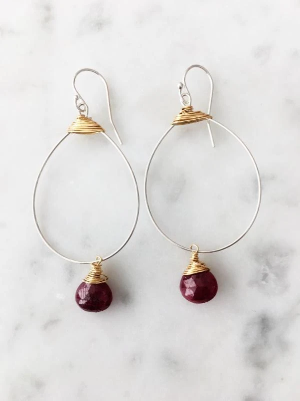 A Blonde and Her Bag Small Featherweight Earring with Ruby Drop