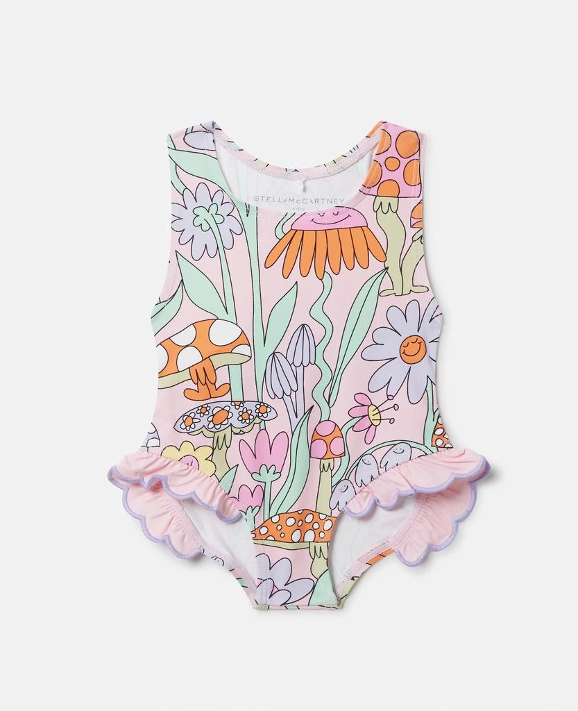 Stella McCartney Stella McCartney - Woodland Print Frilled Swimsuit, Pink, Size: 9m 1