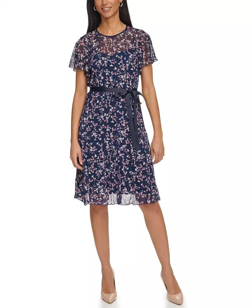 Jessica Howard Women's Flutter-Sleeve Seamed Fit & Flare Dress - Royal Blue - Size 8