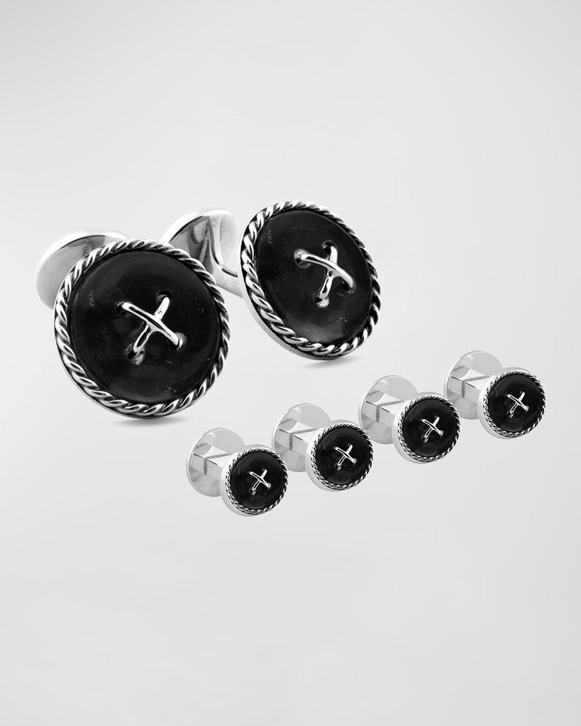 Tateossian Men's Black Agate Button Cufflink Stud Set