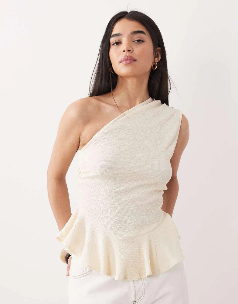 ASOS ASOS DESIGN co-ord textured one shoulder peplum top in cream