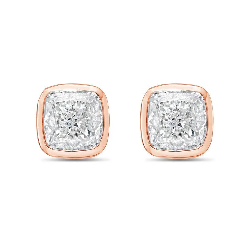 Diana M Jewels 14KT ROSE GOLD LAB GROWN CUSHION CUT STUDS IN A BEZEL SETTING WEIGHING 10.00 CTS TW