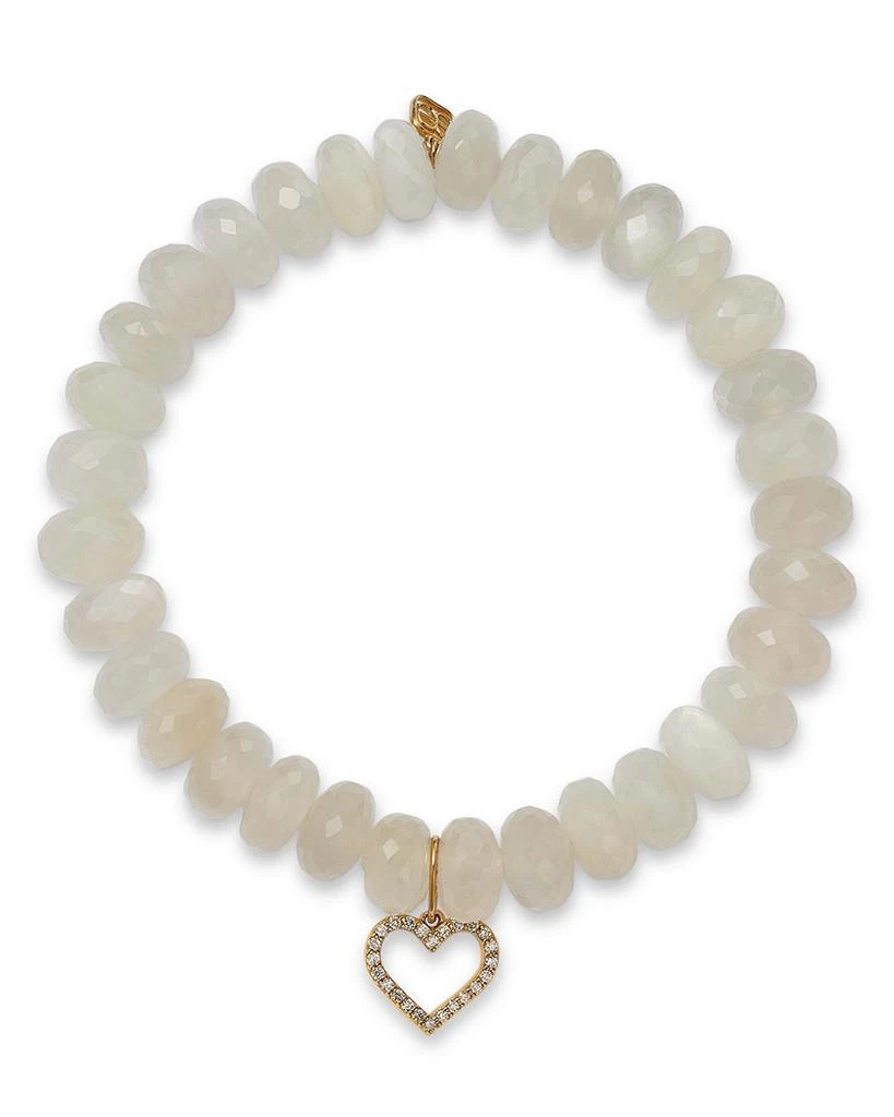 Sydney Evan Diamond Open Heart Charm White Moonstone Beaded Bracelet 1