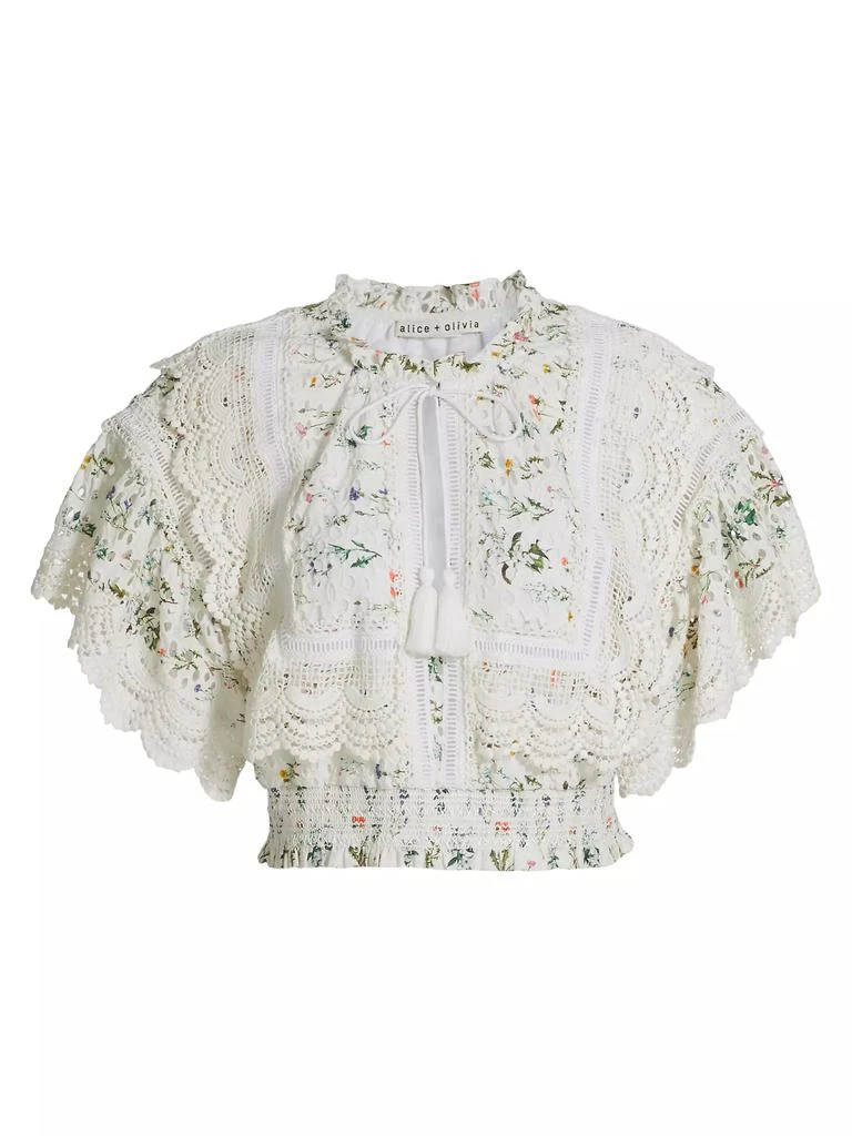 Alice + Olivia Tabitha Floral Lace Tassel Blouse 1