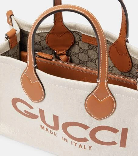 Gucci Mini logo leather-trimmed canvas tote bag 3