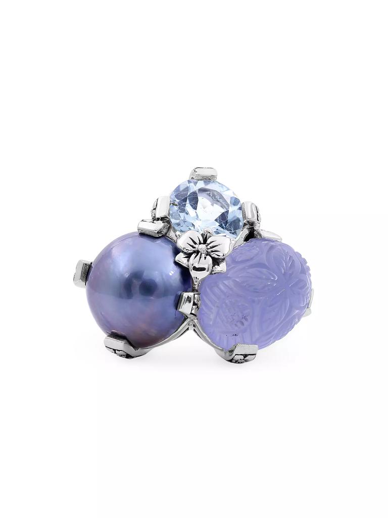 Stephen Dweck Terraquatic Sterling Silver, Blue Topaz, Blue Chalcedony & Pearl Ring