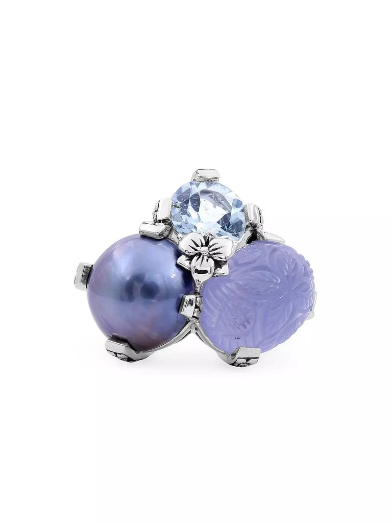 Stephen Dweck Terraquatic Sterling Silver, Blue Topaz, Blue Chalcedony & Pearl Ring 1