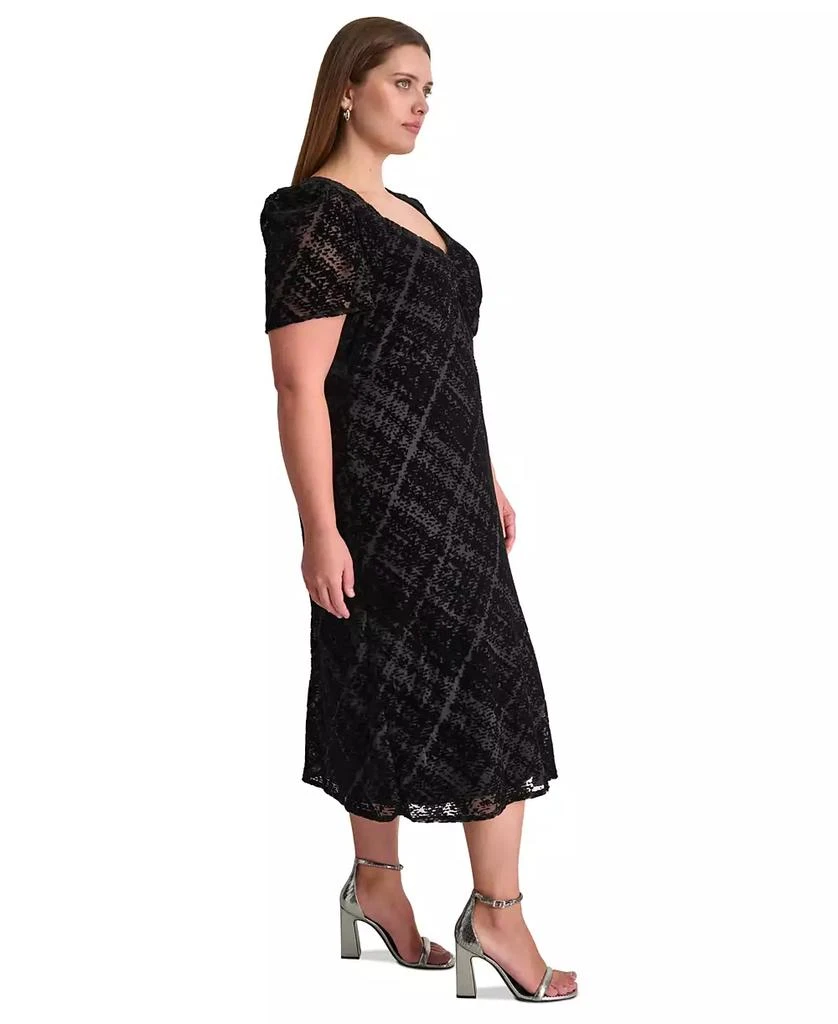 DKNY Plus Size Textured Sweetheart-Neck Midi Dress 3