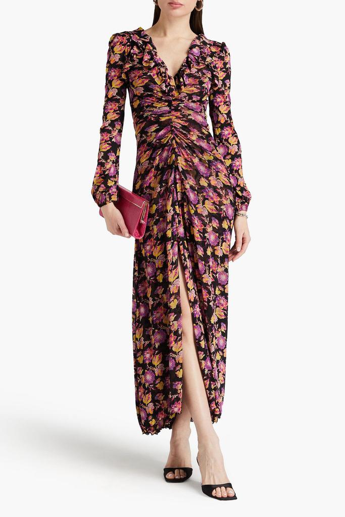 Diane von Furstenberg Sean ruffled floral-print stretch-mesh maxi dress