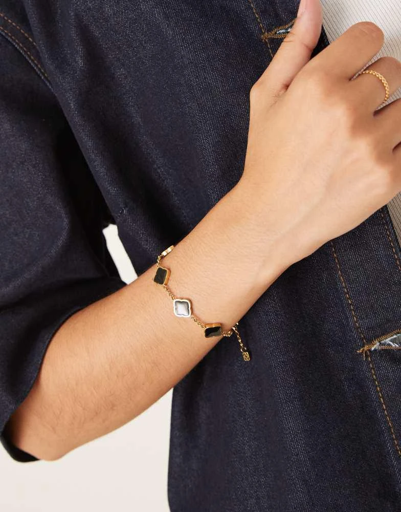 Abbott Lyon Abbott Lyon black enamel clover bracelet in 18k gold plated waterproof stainless steel