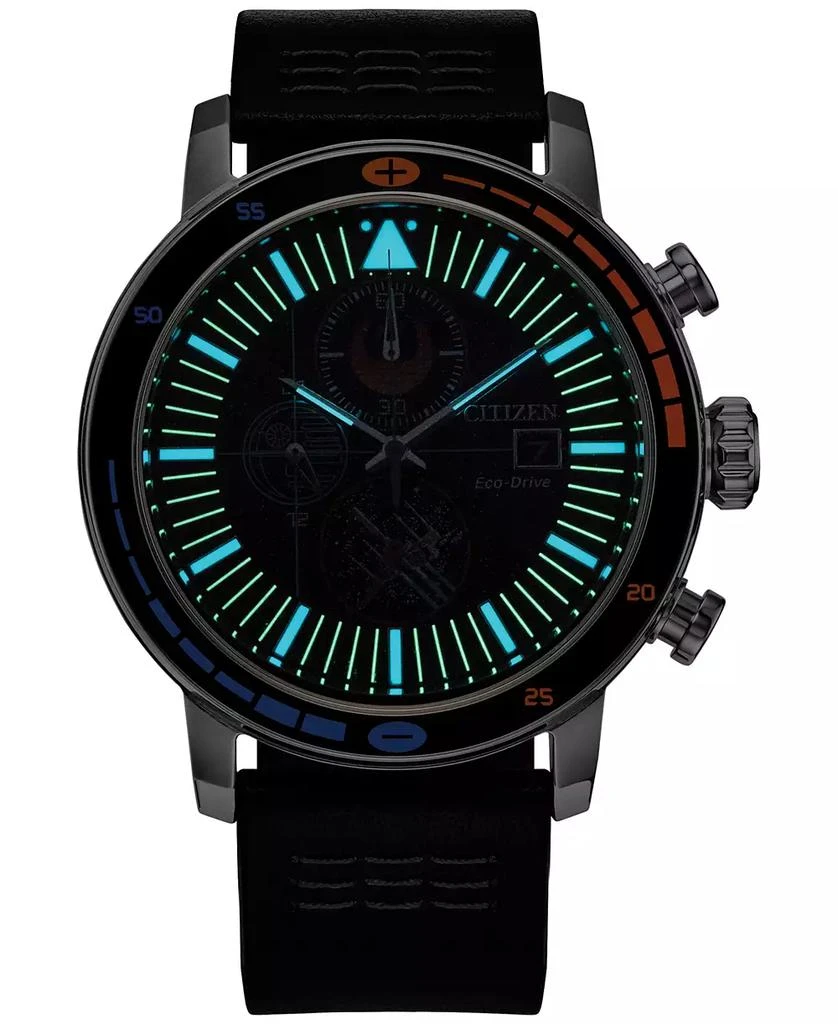 Citizen Eco-Drive Men's Chronograph Star Wars Rebel Starfighter Black Leather Strap Watch 44mm Box Set 4