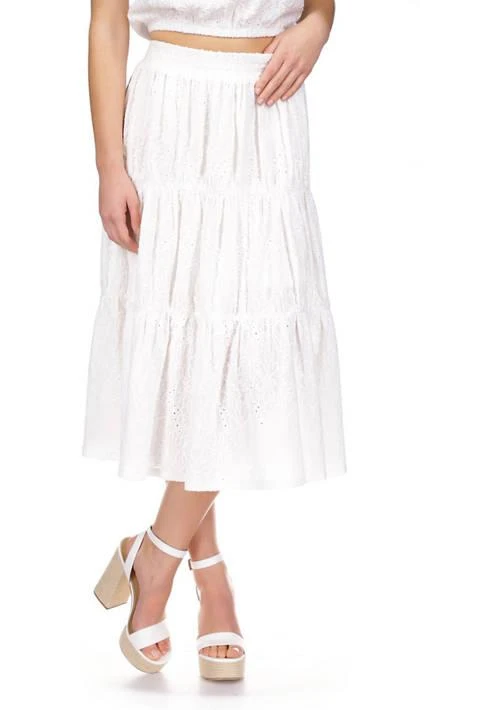 Michael Kors Michael Kors Womens Tiered Eyelet Midi Skirt 1
