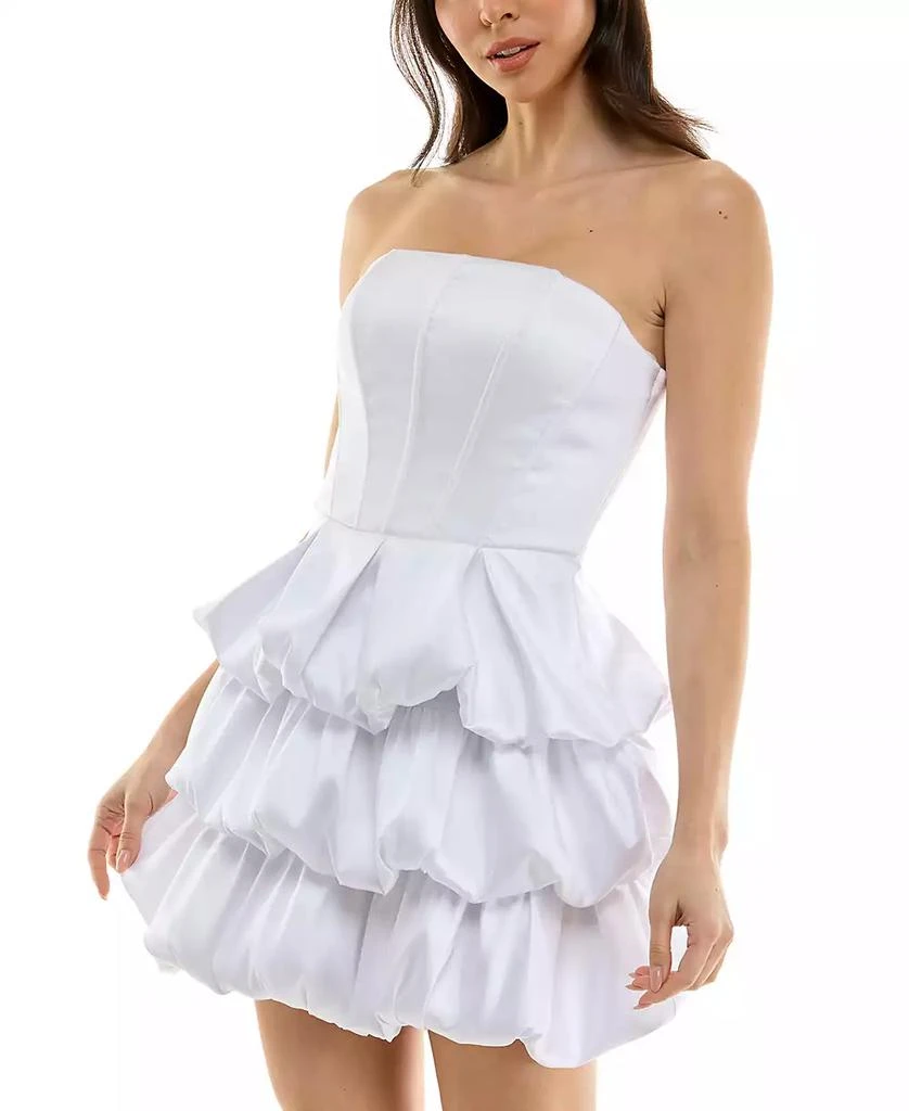 Emerald Sundae Women's Strapless Satin Bubble-Skirt Mini Dress 3