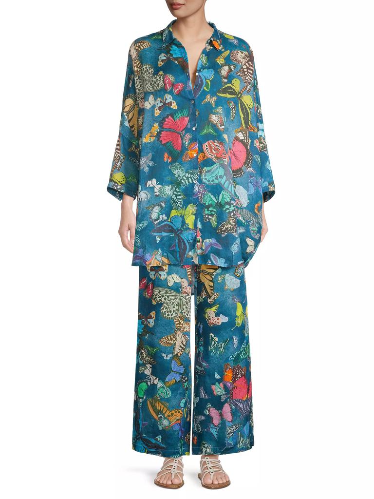 120% Lino Linen Butterfly Wide-Leg Pants