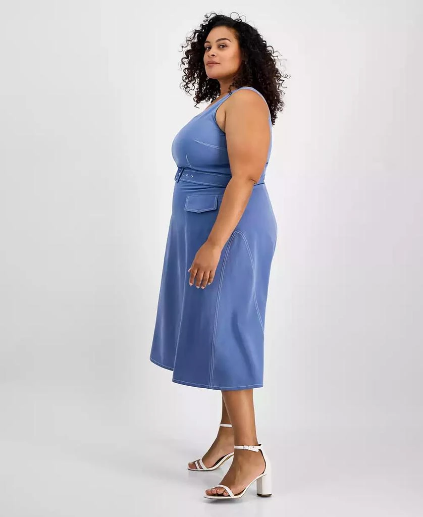 Tahari Tahari Plus Size Denim Belted Square-Neck Midi Dress 2