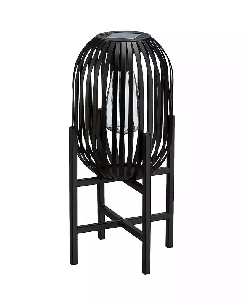 Glitzhome 14.25" H Slim-Shaped Metal Stripes Solar Powered Edison Bulb Slim Outdoor Lantern with Stand 7