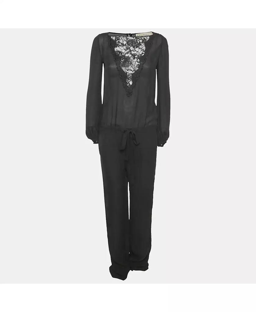 Pre-Owned Emilio Pucci Women's Black Lace Trim Silk Jumpsuit