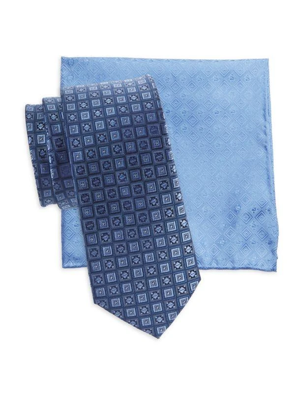 Saks Fifth Avenue 2-Piece Motif Silk Tie & Pocket Square Set 1