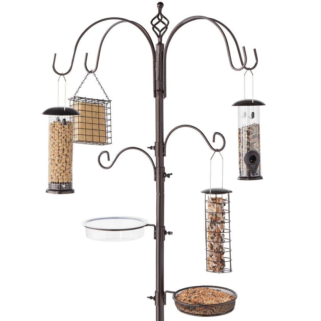 Best Choice Products 89in 6-Hook Bird Feeding Station, Steel Multi-Feeder Stand w/ 4 Feeders, Tray, Bird Bath 1