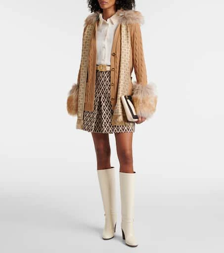 Valentino Shearling-trimmed cashmere cardigan 2