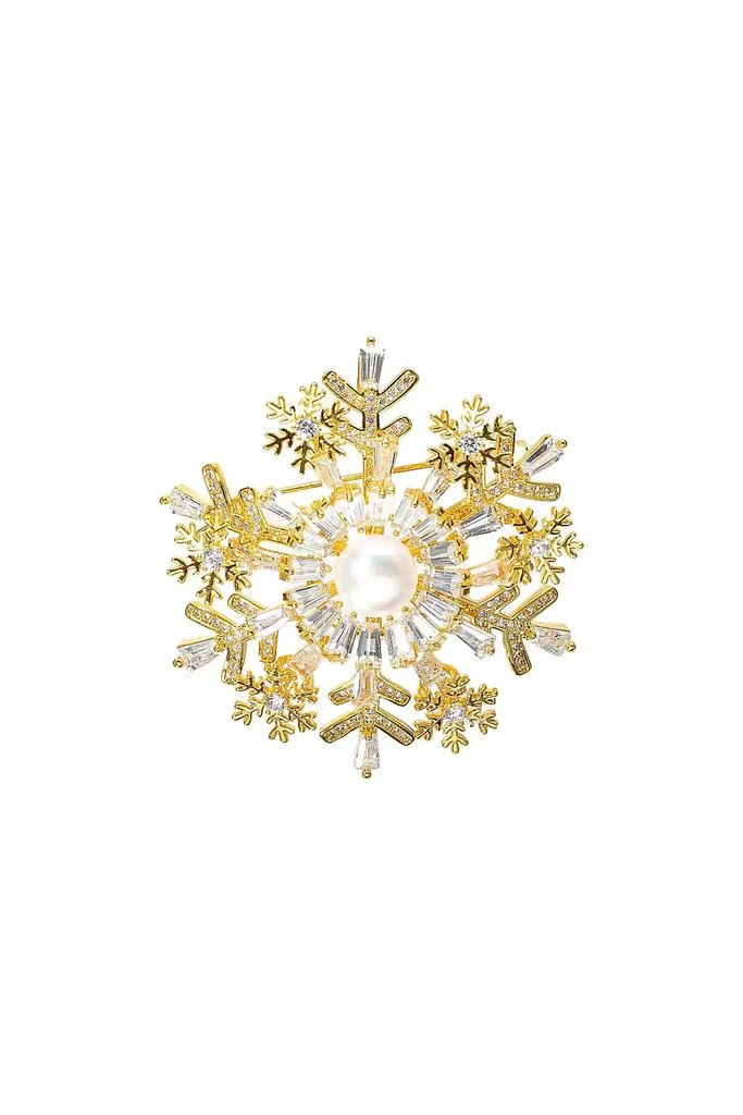 Classicharms Pave Cubic Zirconia and Freshwater Pearl Snowflake Multi Way Brooch Pendant