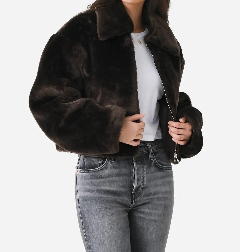 FRAME Faux Fur Zip Up Jacket In Espresso 1
