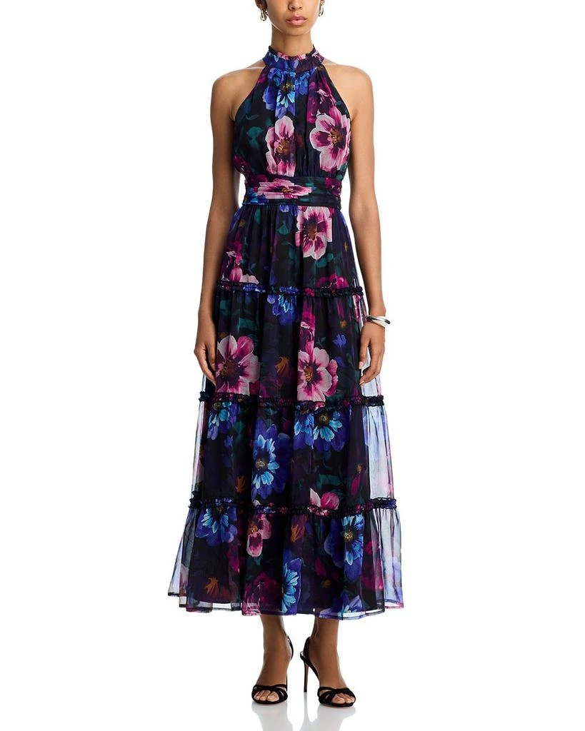 Aqua Floral Halter Guest of Maxi Dress - Exclusive - Black/Blue Multi - XXS Aqua Floral Halter Guest of Maxi Dress - Exclusive - Black/Blue Multi - XXS