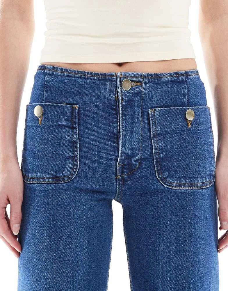 Stradivarius Stradivarius Tall D77 straight leg jean with button detail in dark wash 5