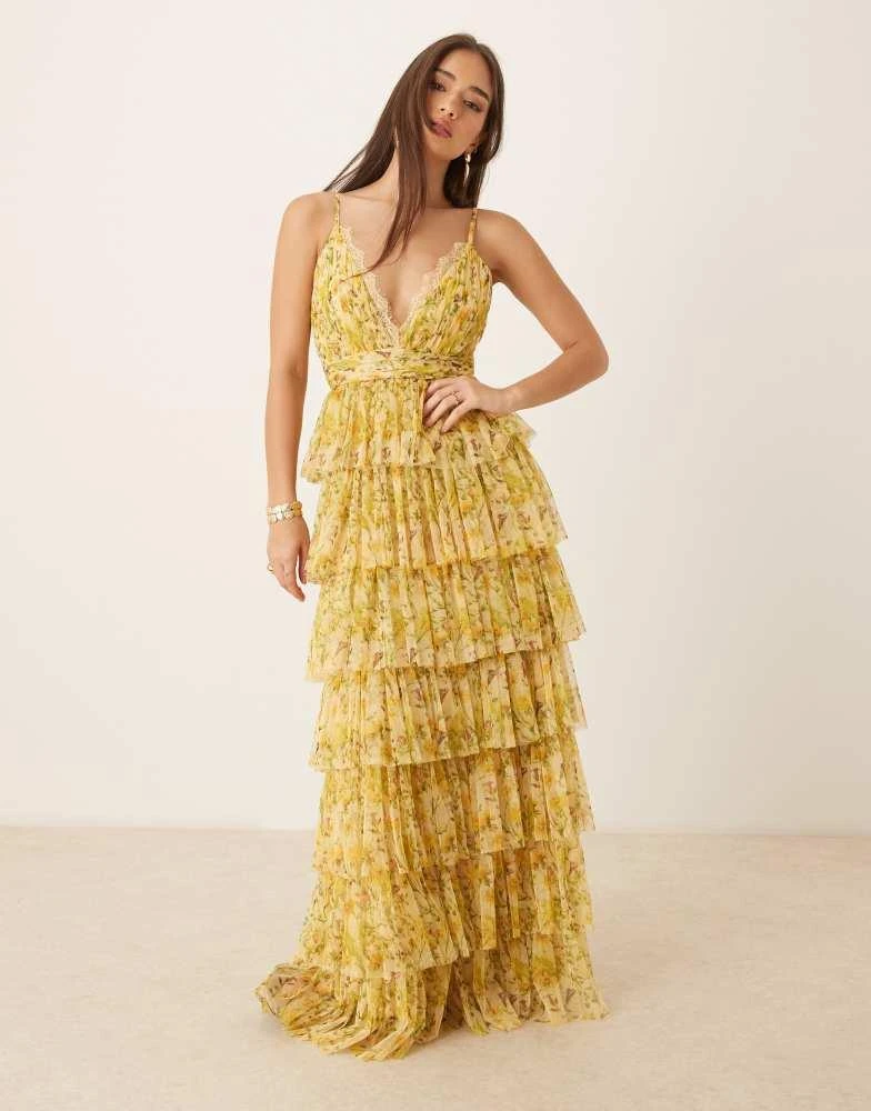 lace and beads yellow dress Beaded Lace Short Babydoll Party Dress main image 0