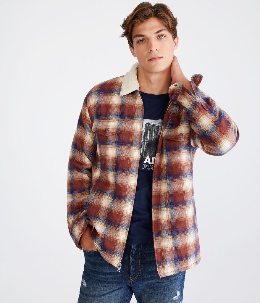 Aeropostale Aeropostale Plaid Sherpa-Lined Full-Zip Flannel Shacket