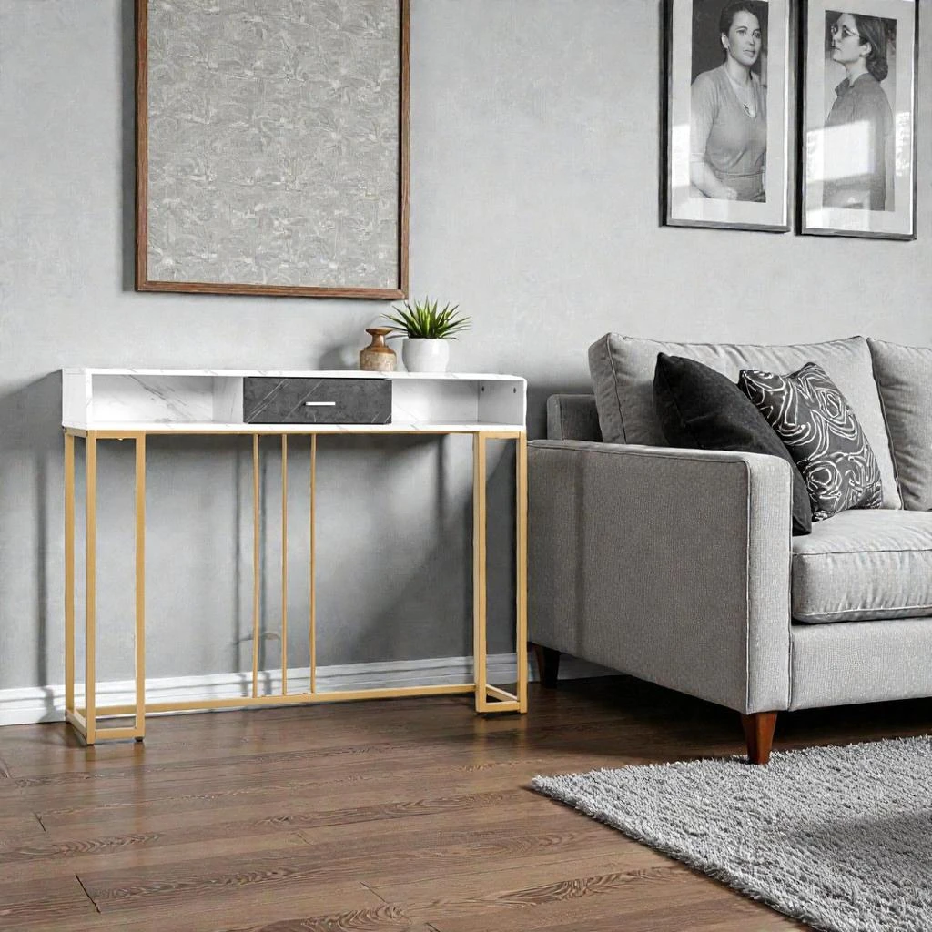 Hivvago Space-Saving 48" Entry Table with Drawer and Double Shelving